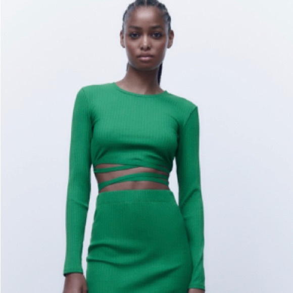 NWT Zara Lace Up Crop Top - Picture 1 of 16